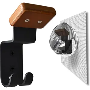 Helmet Holder Wall Mount, Motorcycle Gear Rack with 2 Key Hooks, Constructed with Solid Wood & Strong Steel for Bike Tactical Gear Baseball Football Skiing Helmet