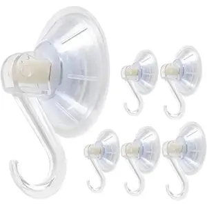 6 Pack Clear Plastic Suction Cup Hooks, Ultra Heavy Duty,  Power Lock, Vacuum Traceless, Smooth  Oil-Proof Wall Shower Kitchen Window Bathroom Holder