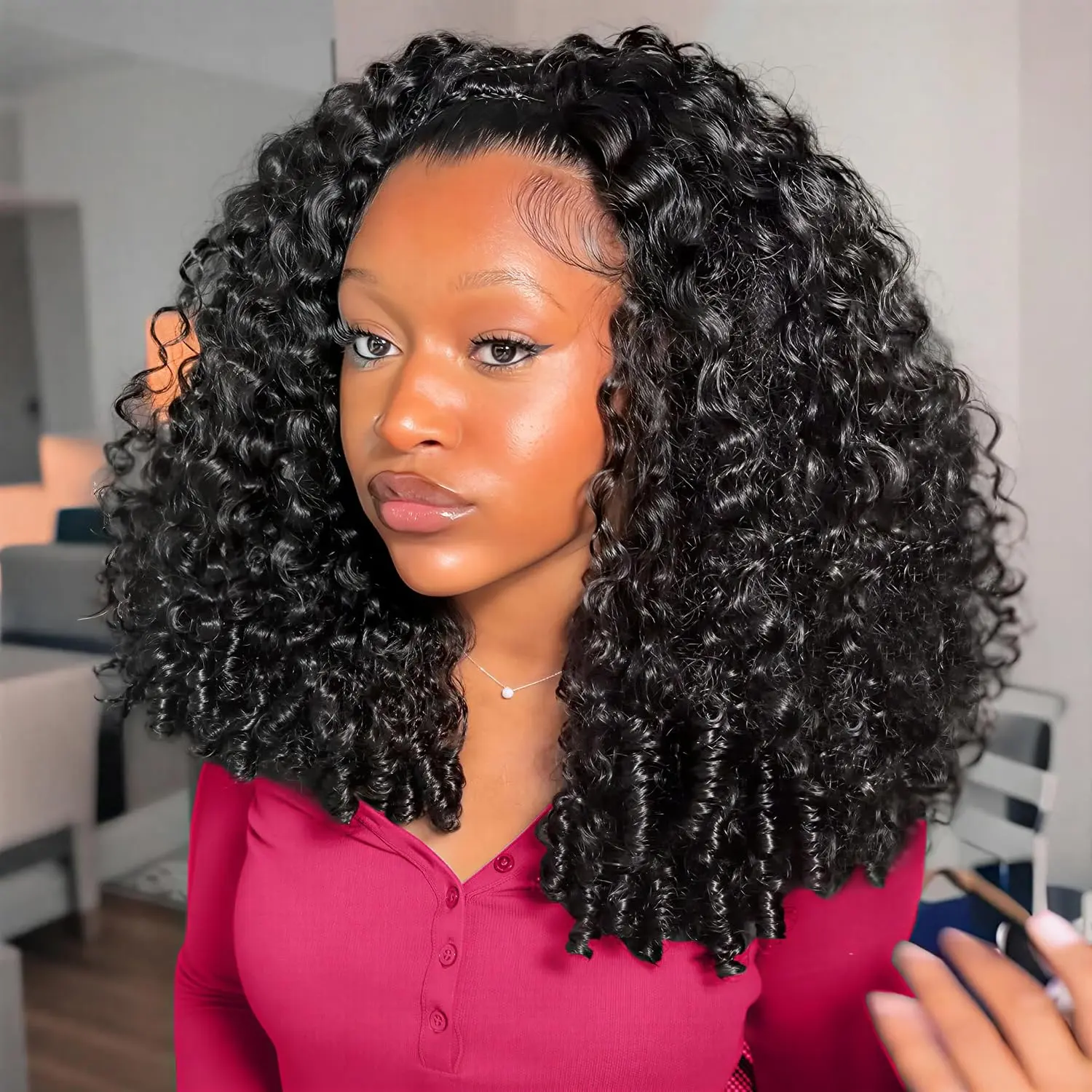 Burmese Curly Half Wig 3-in-1 Wear Go Glueless Kinky Curly Wigs 180% desnity Big Head Friendly Beginner Friendly  Human Hair Wig For Women Natural Color