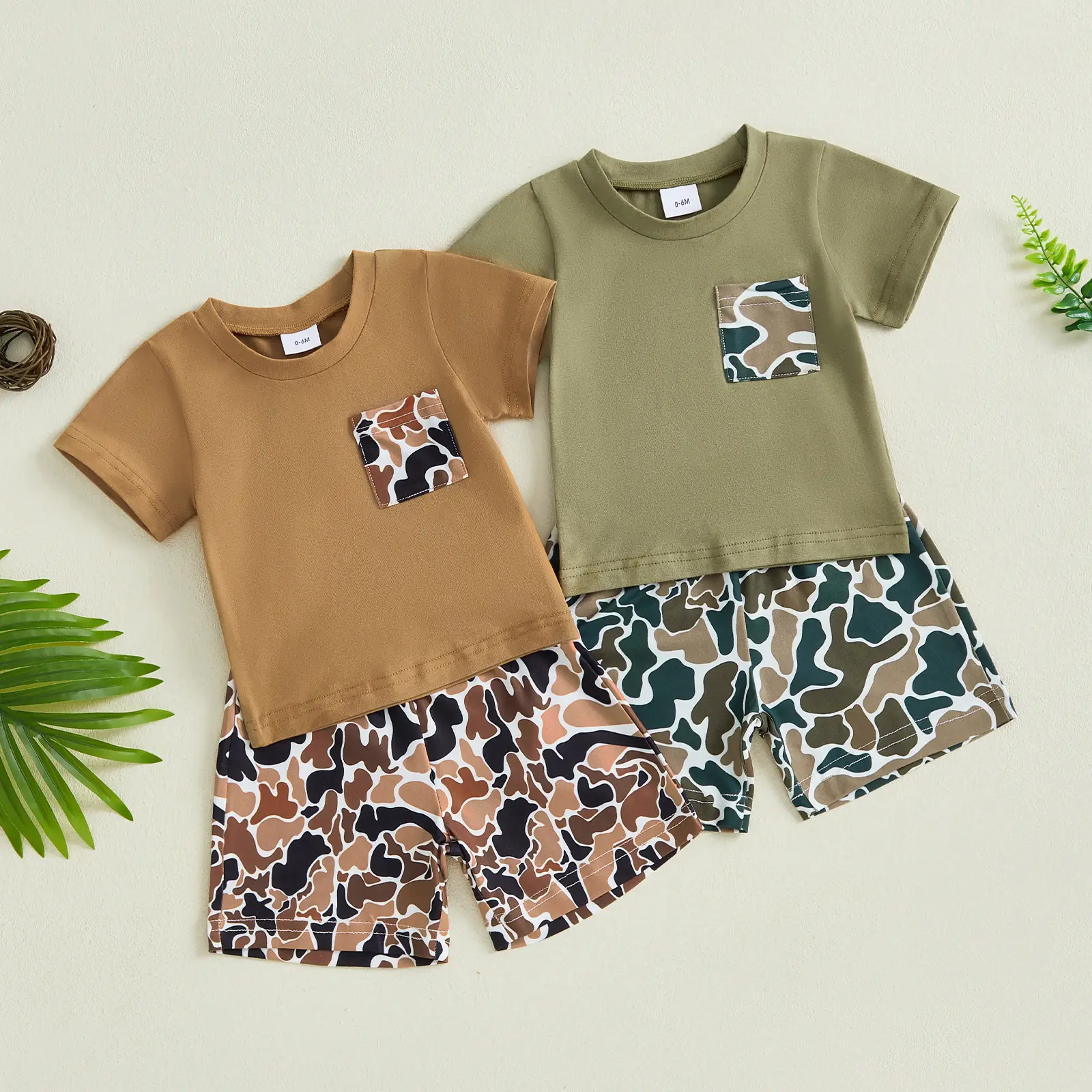 Toddler Baby Boy Summer Clothes Short Sleeve T Shirt Casual Camouflage Shorts Set Cute Infant Boys Shorts Set