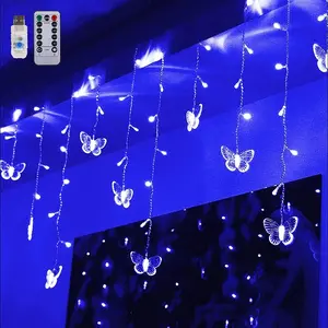 Lights 60 LED 13.1FT USB Powered 8 Modes Remote Window Lights with 12 Butterflies Waterproof Twinkle Lights for Bedroom Christmas Decoration (Blue)
