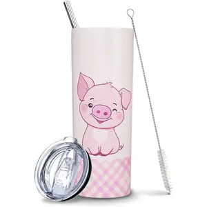 Pink Pig Tumbler with Straw and Lid, Unique Pig Gifts for Pig Lovers Women, Cute Pig Travel Cup/Coffee Mug/Drinking Glass - Birthday Gifts for Women, Friends Female, Teenage Girls - Pig Cup 20 Oz
