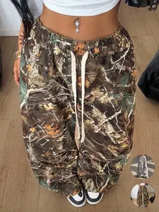 Women's  Tree Branch Leaf Pattern Camo Y2K Fashion Pants, Casual Loose Fit Wide Leg Sweatpants， Stylish Long Trousers for Daily Wear, Trendy Ladies' Clothing