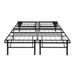 Black Metal Platform Foldable Bed Frame Queen Size, Toolless High Profile Design