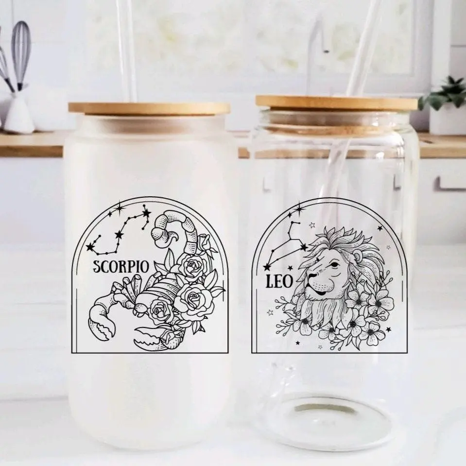 Zodiac Glass Cup with TWO signs  - Double Constellation Iced Coffee Cup