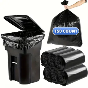 65 gallon plus thickened heavy duty garbage bag, tear resistant, high quality 25/ 50/ 100/ 150 pack black garbage bag, suitable for yard garbage storage, garbage disposal, outdoor camping garbage collection