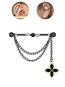 1 Pcs Fashionable Stainless Steel Piercing Stud Earrings, Unisex 14 Gauge Industrial Barbell, Hanging Earrings Stud Ear Piercing Body Jewelry, Body Jewelry for Daily Wear