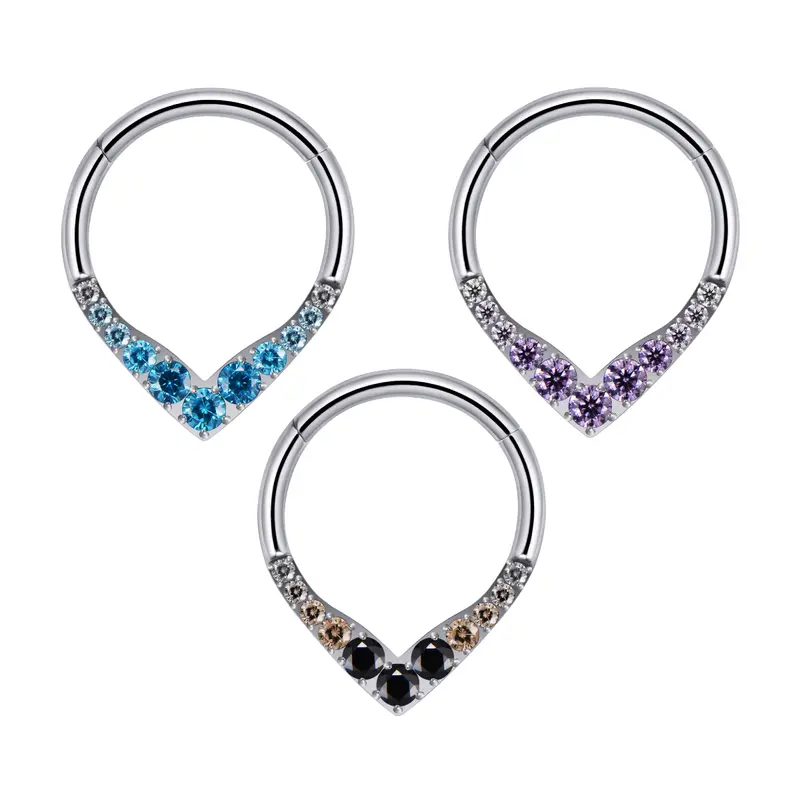 Titanium Teardrop Gem Hinged Septum Ring