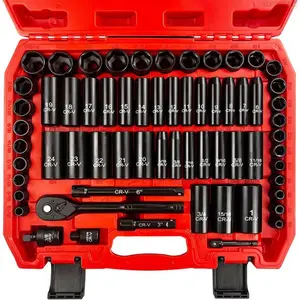 64 count 3/8" Socket Set,Drive Impact Socket Set, SAE/Metric, Deep & Shallow, Cr-V Steel, 6 Point with Adapters, 72T Ratchet Handle, Extension BarsBit Adapter6-24mm5/16-1 inchXXSTYOUT12