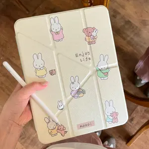 Cute Cartoon Rabbit iPad Case, Soft Shell Protection for iPad 11th Gen Pro, Air 7/6 with Pen Slot, Anti-Bend Design for Girls, Tablet Casing