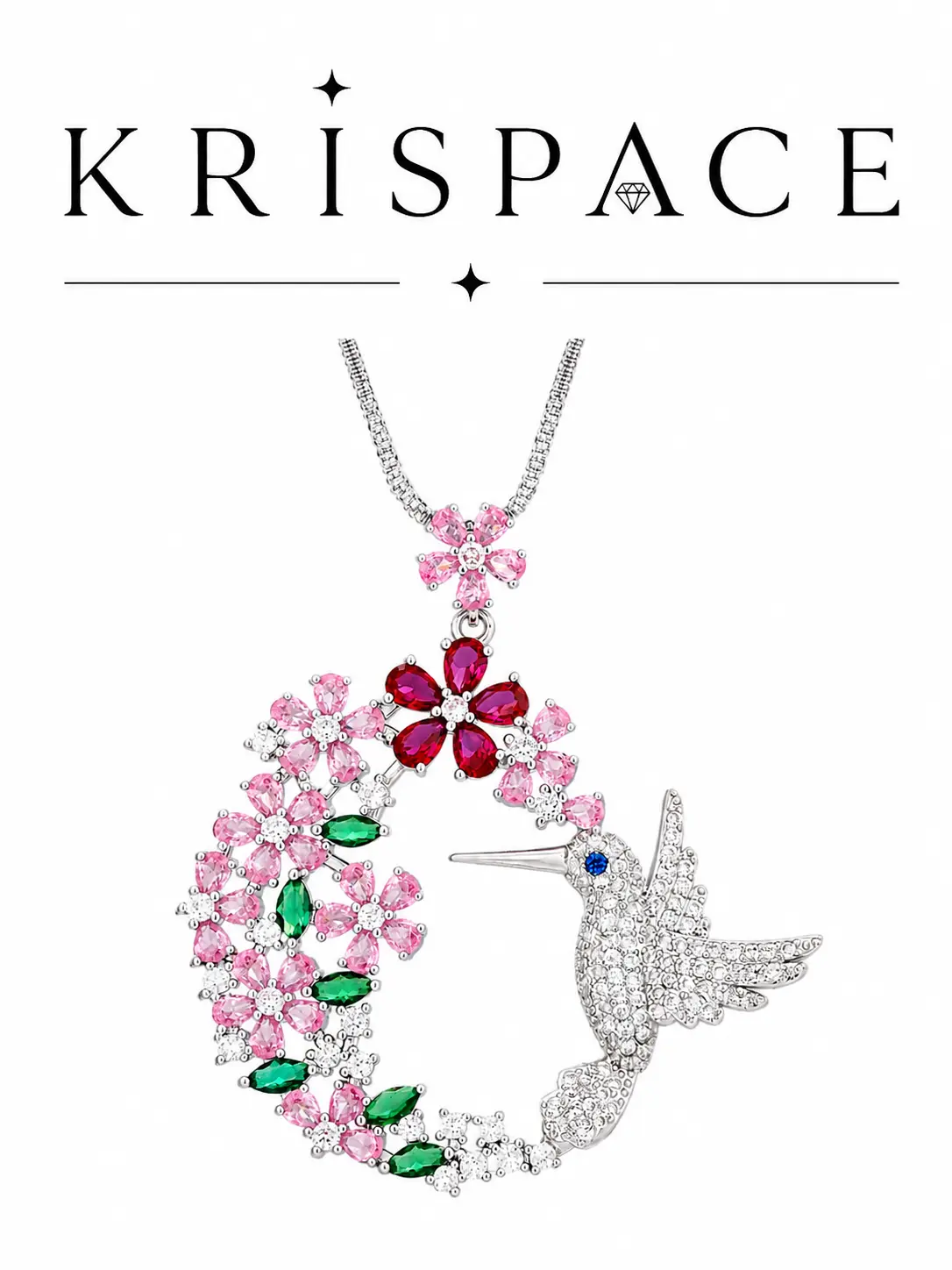 Exquisite Zircon Hummingbird Necklace for Women; Hummingbird Elegant Colorful Pendant Necklace; Cute Animal Bird Necklace with Flower and Bird Pendant