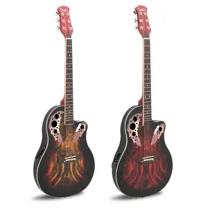 41 inch Full-Size Cutaway Acoustic-Electric Guitar Grape Voice Hole Spruce Top Round Back Sunset Red Durable Wooden Steel String