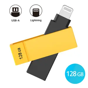 iXflash 128GB Lightning & USB A 3.2 Photo Stick Flash Drive for iPhone, iPad, Mac, & PC - Black/Yellow