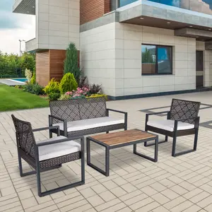 【Sub 1 packages】Niccae 4-Piece Patio Furniture Set Outdoor Balcony Porch Garden Backyard Lawn Furniture Acacia Wood Table Top, Morden Brown and Beige Cushion
