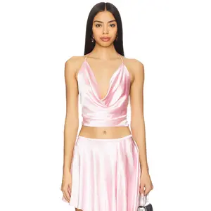 Bardot Andreama Satin Halter Top in Petal Pink
