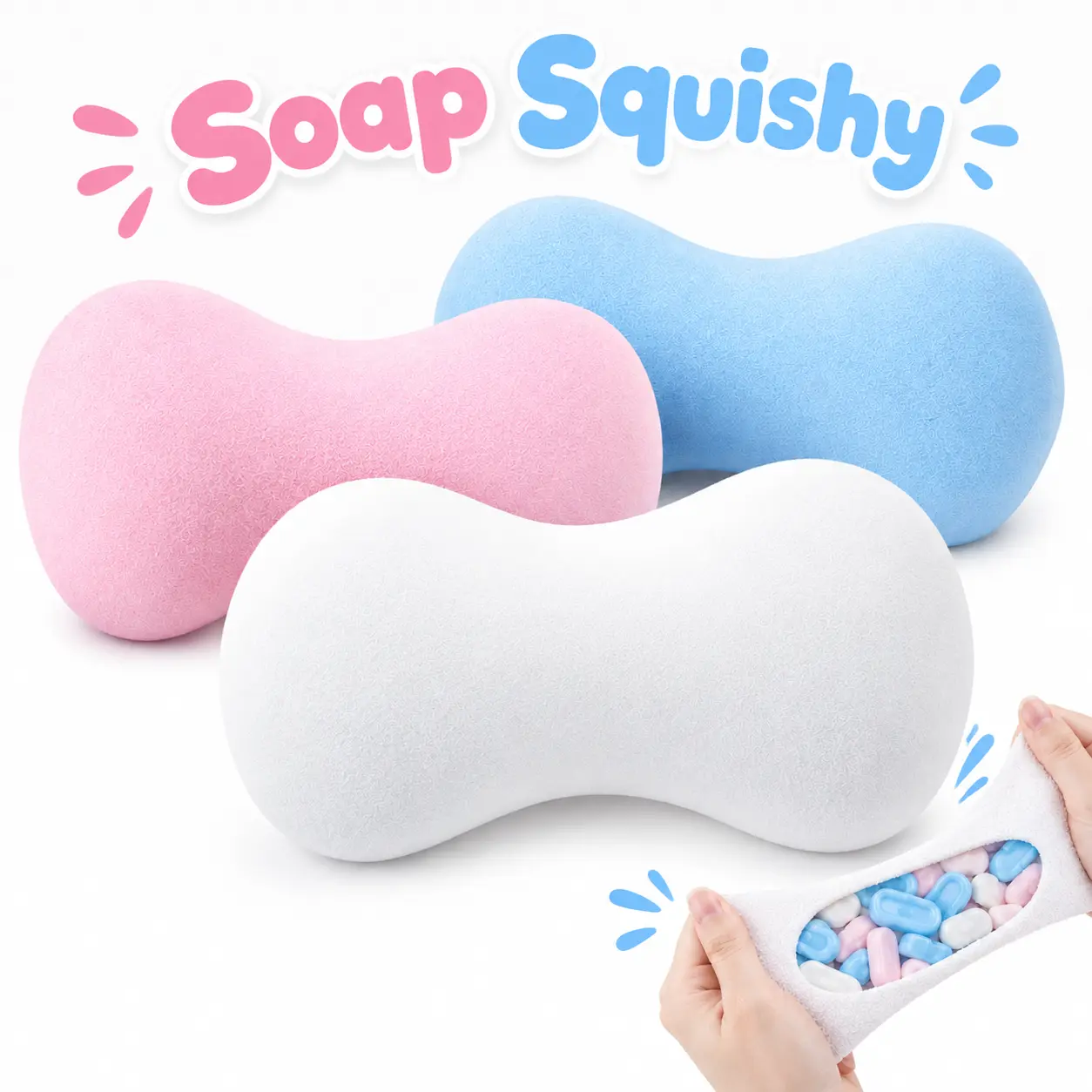 Soap Squishy Toy, Building Block Filled Crunchy Stress Relief Toy, Soft Squeeze Sensory Fidget Toy, TPR Decompression Toy for Kids & Adults