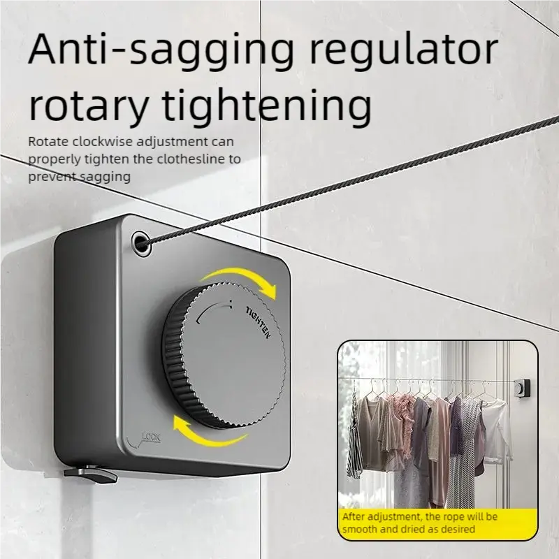 Adjustable, collapsible steel wire clothesline suitable for both indoor and outdoor use, with a length of 4.9meters and a space-saving design.