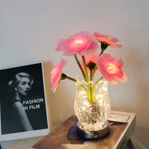 Carnation Glass Glowing Vase Artificial Flower Night Light Bedroom Living Room Creative LED Lamp Gift Lamp Lamp table elegant lighting