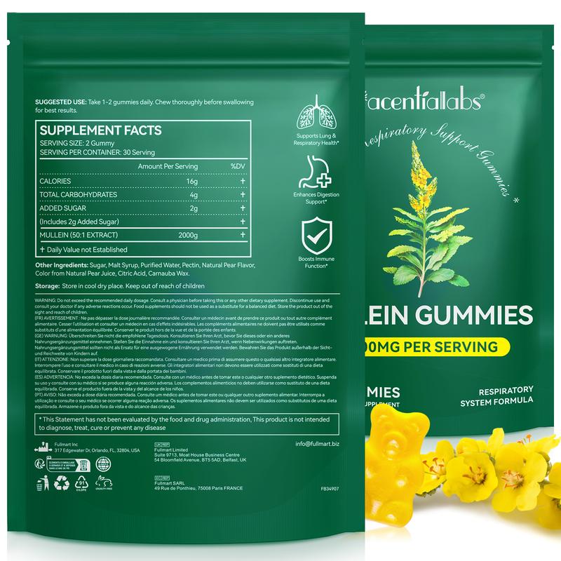 9 in 1 Mullein Gummies for Lung Cleanse, Mullein Leaf Extract w/Quercetin, Bromelain, Elderberry &Marshmallow Supplement Healthcare mullein lung detox Edible Dietary