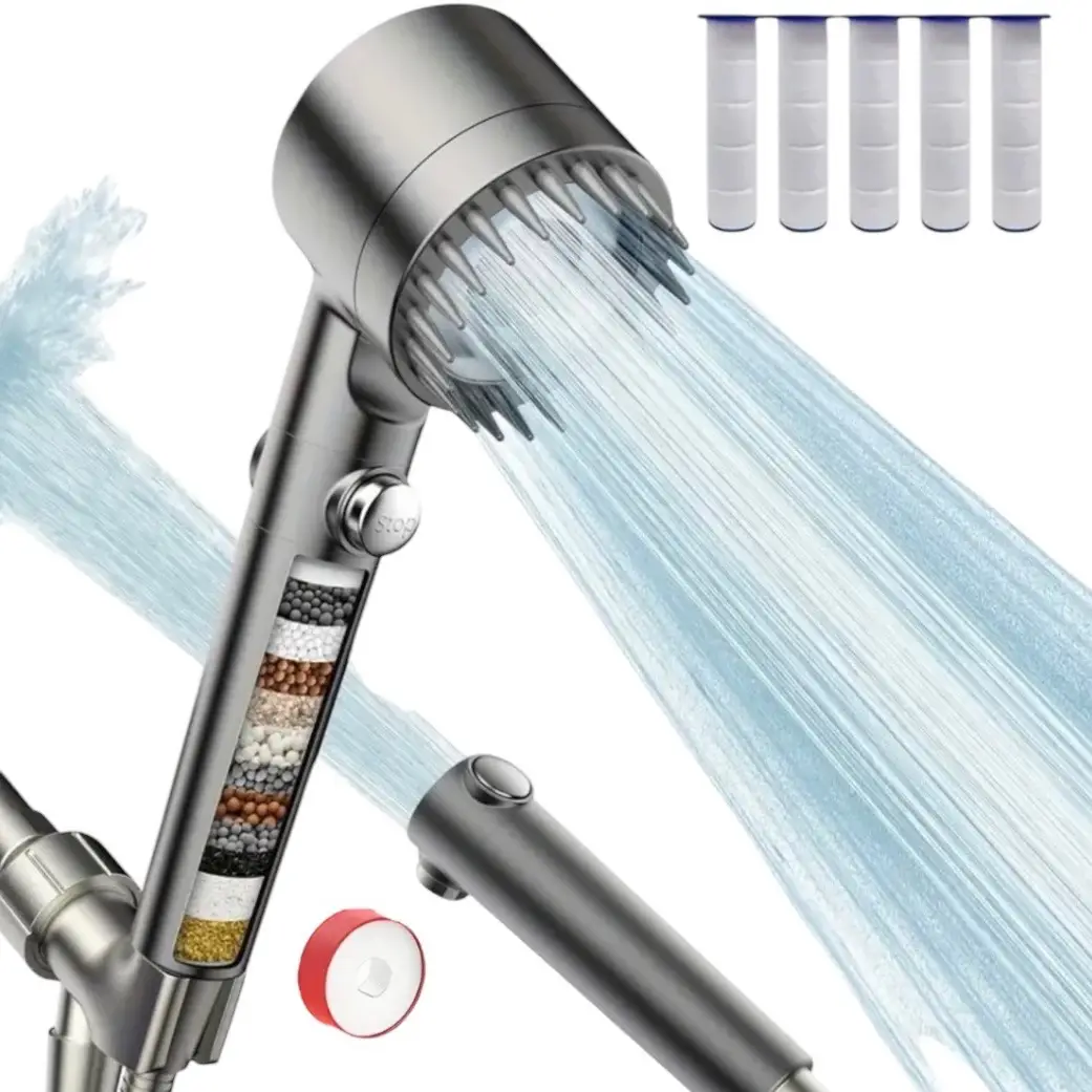 4-Mode High-Pressure Handheld Shower Head Set with Massage, Water Saving, Hose & Filter - Luxurious Bathroom Accessory