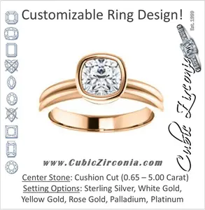 Cubic Zirconia Engagement Ring- The Stacie (Customizable Bezel-set Cushion Cut Solitaire with Grooved Band)
