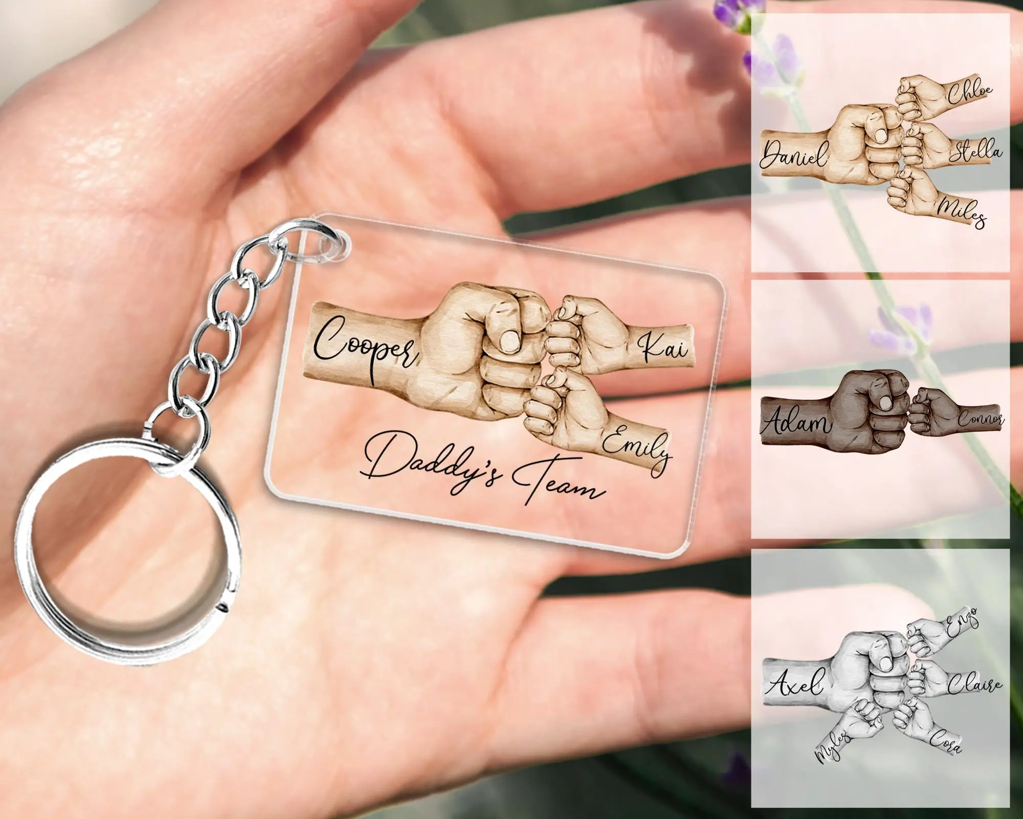Daddy's Team Fist Bump Keychain, Custom Daddy Keychain, Fathers Day Gift from Kids, Dad Birthday Gift, Grandpa Gift 2026