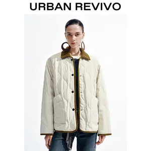 URBAN REVIVO Women's Long-Sleeve Contrast-Trim Quilted Down Jacket - Stylish Fit Clothes for Formal & Casual Daily Wear, UWH150043