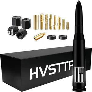 New Upgrade America Flag Truck Bullet Antenna with Valve Stem Caps-Car wash Safe-Universal Mast for GM Chevy Silverado 1500 2500 3500 HD Avalanche Ford F150 F250 F350 Denali Pickup Car Accessories, Black