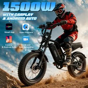 【HiEHA】SummerVibes Electric EBike: Carplay & Android Auto, Front/Backup Camera, Smart App. 1500W Peak Power, 34MPH Max Speed, 40-70 Miles Range, Full Suspension, 20"×4.0" Fat Tires, 48V 15AH Removable Battery, All Terrain, UL2849 Certified