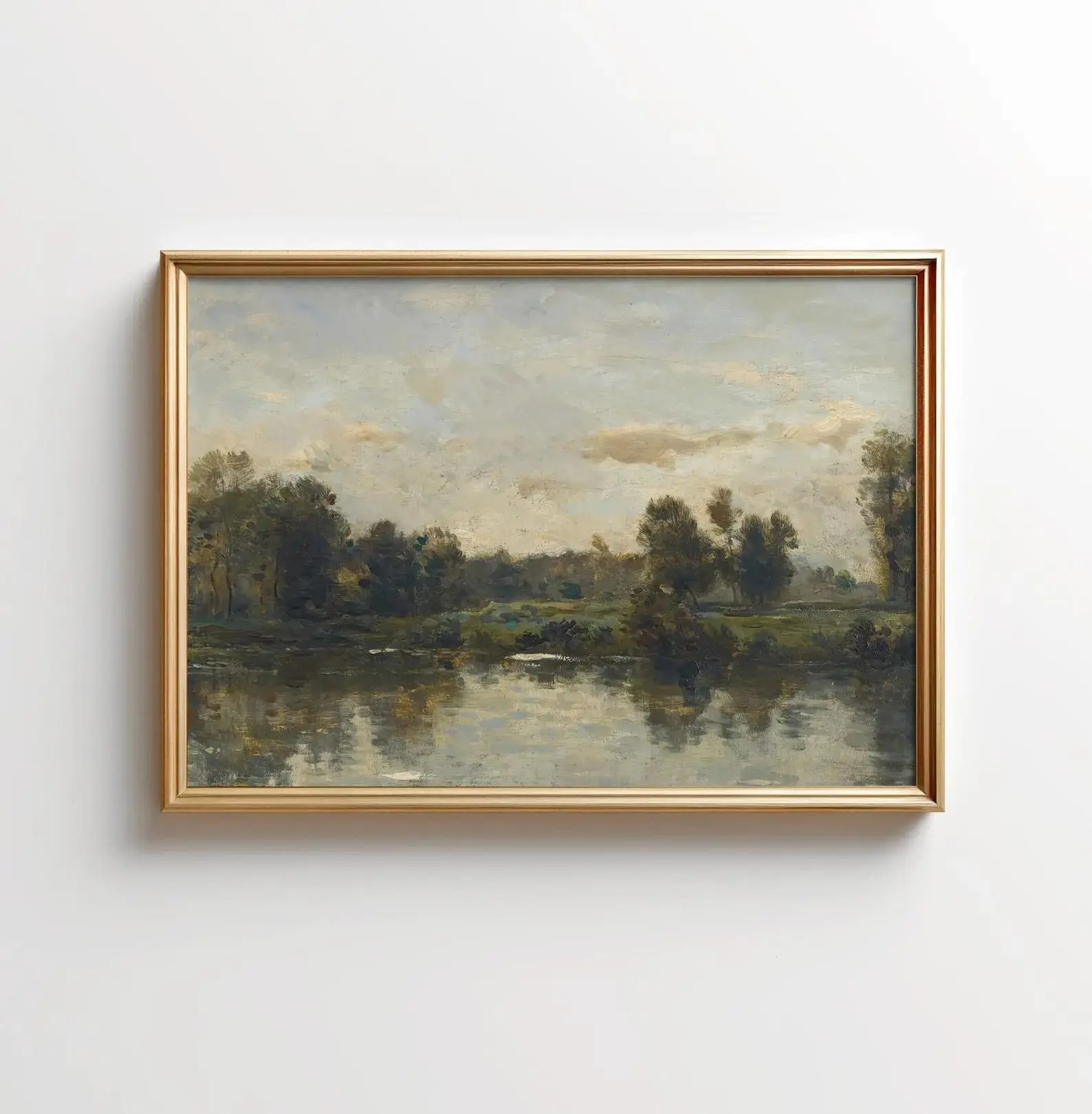 [SALE UP TO 30%] Vintage River Painting Poster, Countryside Landscape Print, Living Room Wall Art, Printable Home Decor