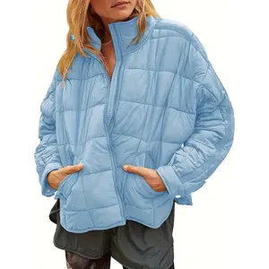 Zip Up Solid Coat, Casual Long Sleeve Winter Warm Versatile Outerwear, Women's Clothing