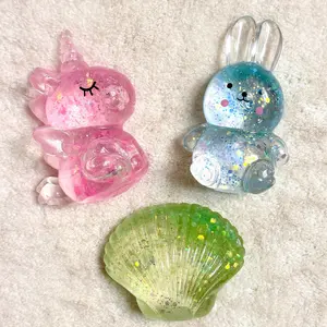 3Pcs Glitter Soft Squeeze Toy Set, Fixed Styles, Only Colors Random – Green Head Fish, Sea Shell, Pig, Rabbit, Unicorn, Starfish, Capybara, Cat Face, Cat Paw, Palm, Malt Candy Stress Relief Toys, Holiday Gifts