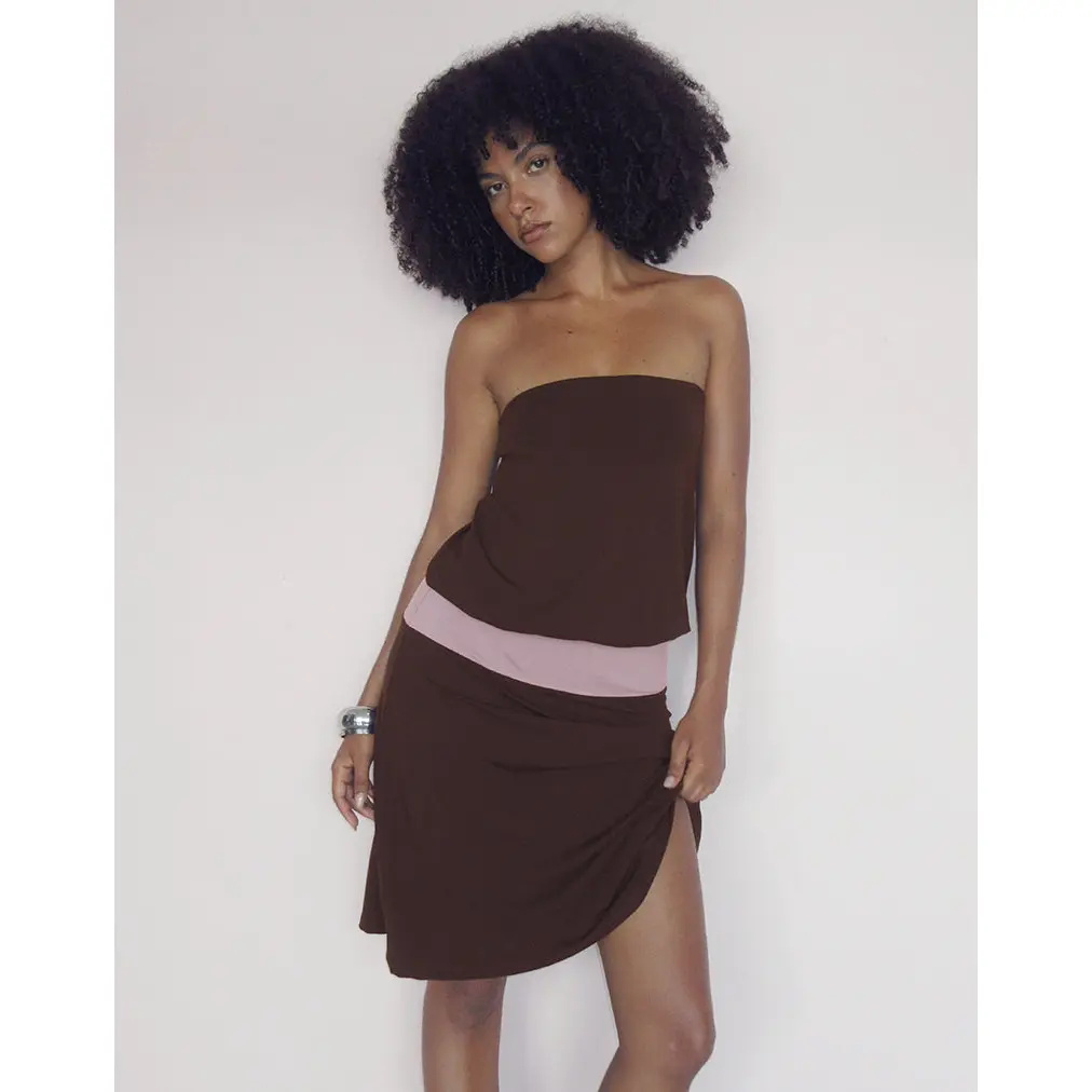 Wiste Midi Dress in Bitter Chocolate Grey Lavender Combination