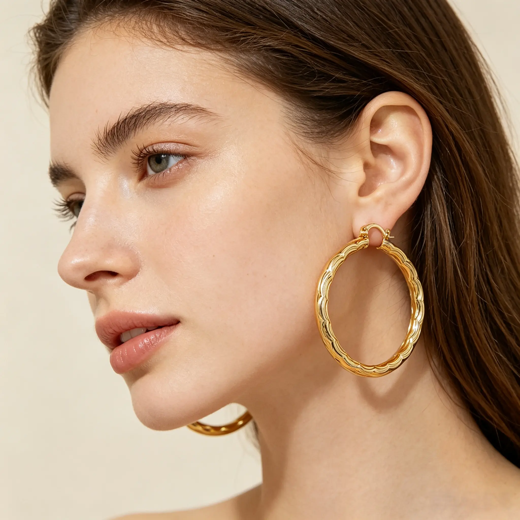 18K Gold Plated Classic Round Gold-Tone wavy pattern Hoop Earrings Luxury Infinity Hoops for Women  Infinity Gold Hoops, Luxury Gold Earrings