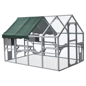 Garvee Upgraded 110" Large Wooden Catio Outdoor Cat Enclosure, 56 Ft² Outdoor Catio, Sun and Rain Resistant Catio, Grey