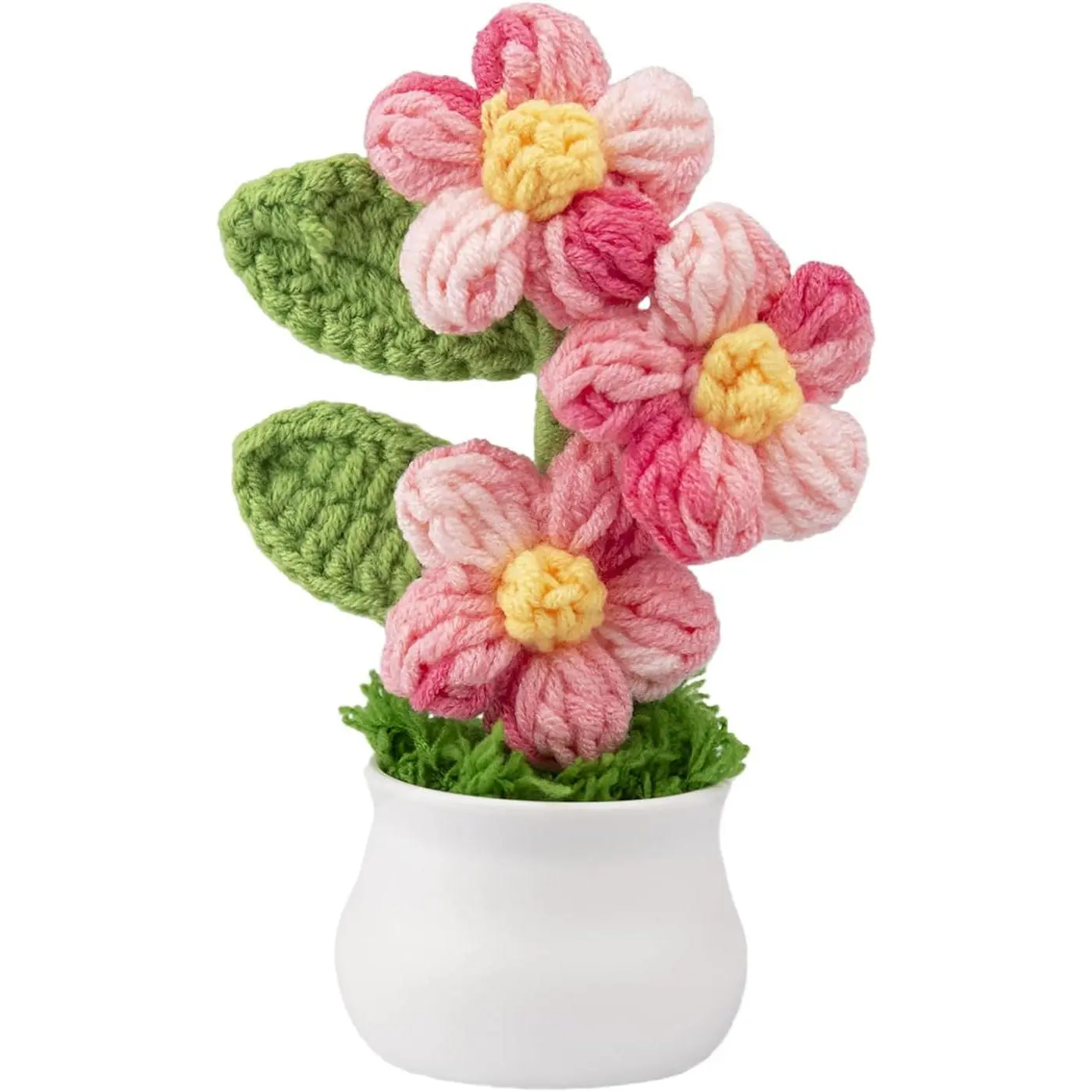Knitting Crochet Puff Flowers Potted Plants, Gradient Colorful Fake Flowers | GPink for Friends, Family and Lover, Handmade Flowers for Home Office Decoration, Car Decoration, Valentine's Gift