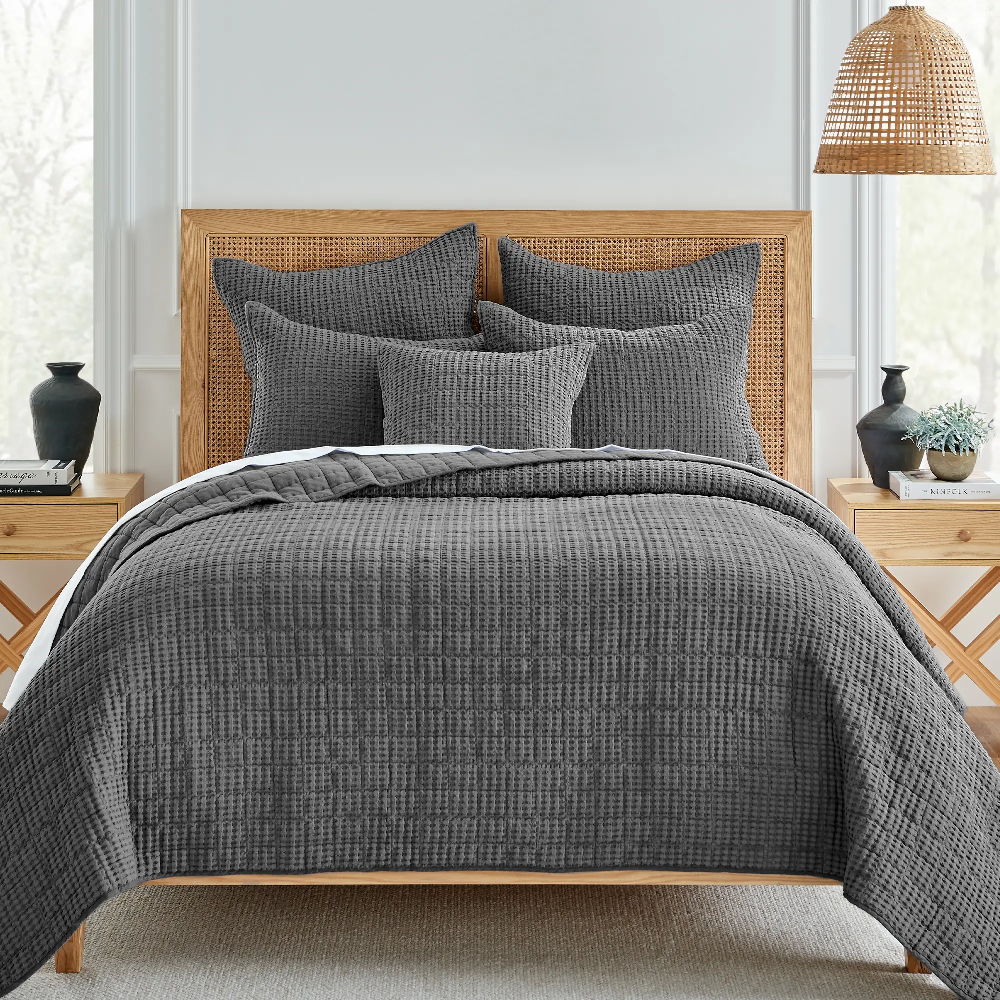 Levtex Home - Mills Waffle  - Full/Queen Quilt Set - Charcoal Cotton Waffle - Quilt Size (88 x 92in.), Sham Size (26 x 20in.)