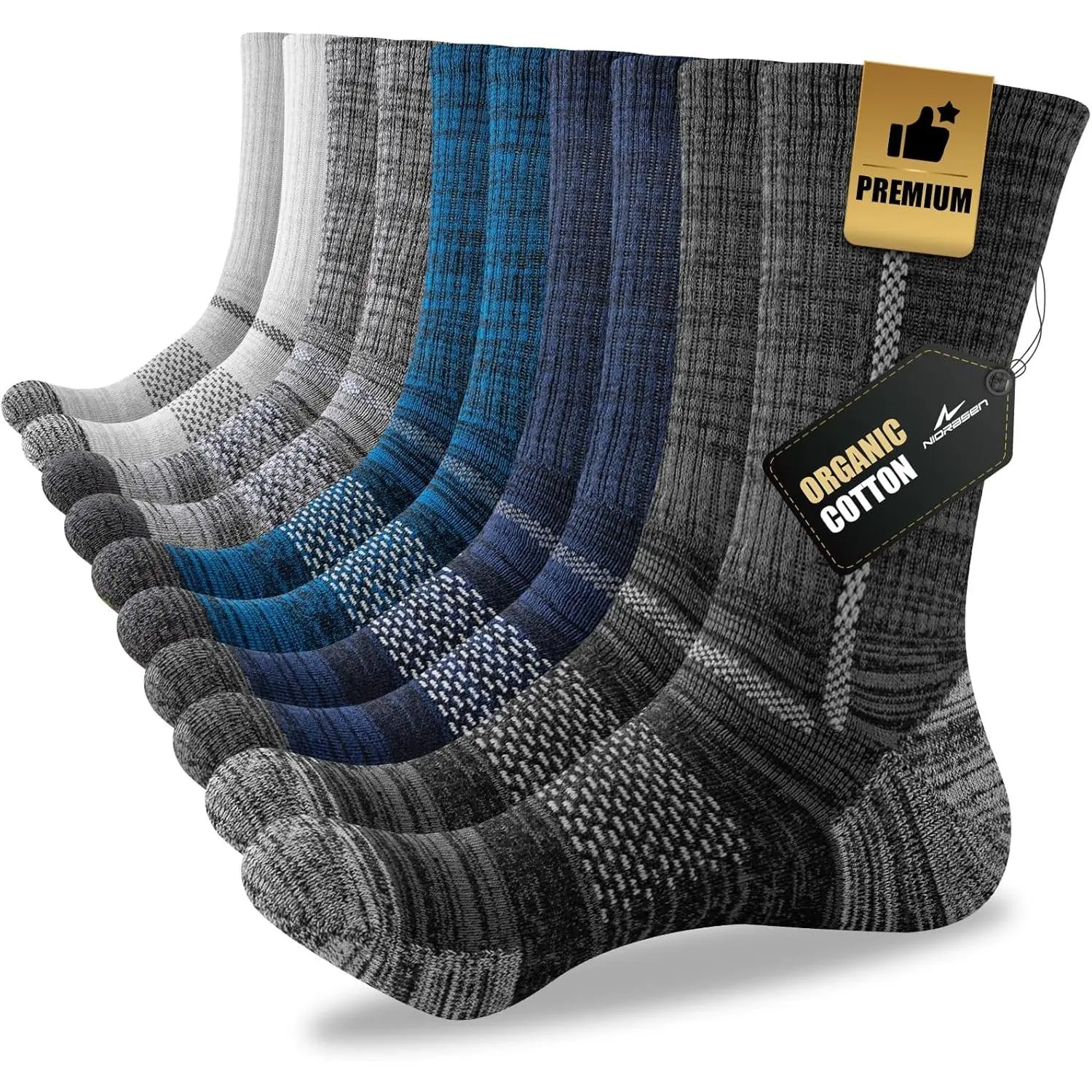 Men's Cotton Crew Work Socks - 5 Pairs Cushioned Boot Moisture Wicking Athletic Socks for Hiking & Work, Moisture Wicking Socks