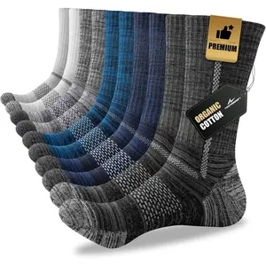 Men's Cotton Crew Work Socks, 5 Pairs Cushioned Boot Moisture Athletic Socks for Hiking Sports Running