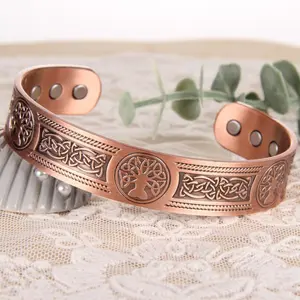 Copper Magnetic Bracelets for Men Women, Upgrade Tree of Life Pattern Solid Copper Brazaletes with 6pcs Ultra Strong Magnets, Adjustable Size Cuff Bangle Jewelry Gift for Mom Dad Birthday Christmas