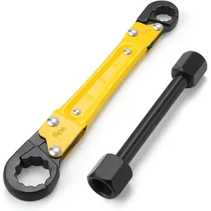 5-Color Angle Stop Wrench Kit | High-Precision Adjustable Valve Tool for Bathroom/Kitchen Plumbing | All-in-One Wrench & Socket Set for Plumbers & DIYers (Yellow)