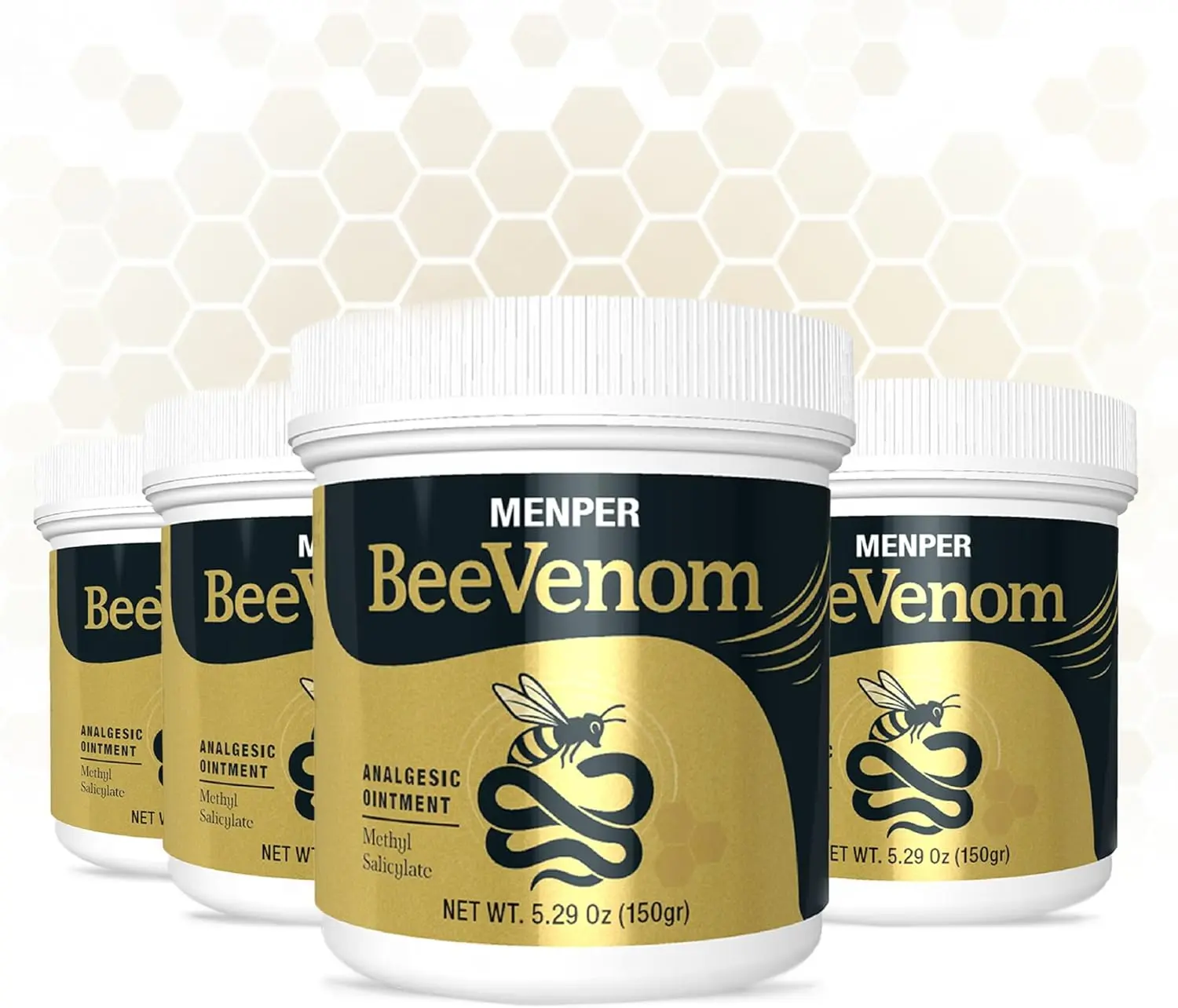 MENPER 4-Pack Bee Venom Analgesic Ointment (5.29 oz) - Thermal, Smooth Texture, Methyl Salicylate for Back, Shoulder, Joint Relief, Therapy for Runners’ Fitness & Adults’ Strength Training Healthcare Treatment
