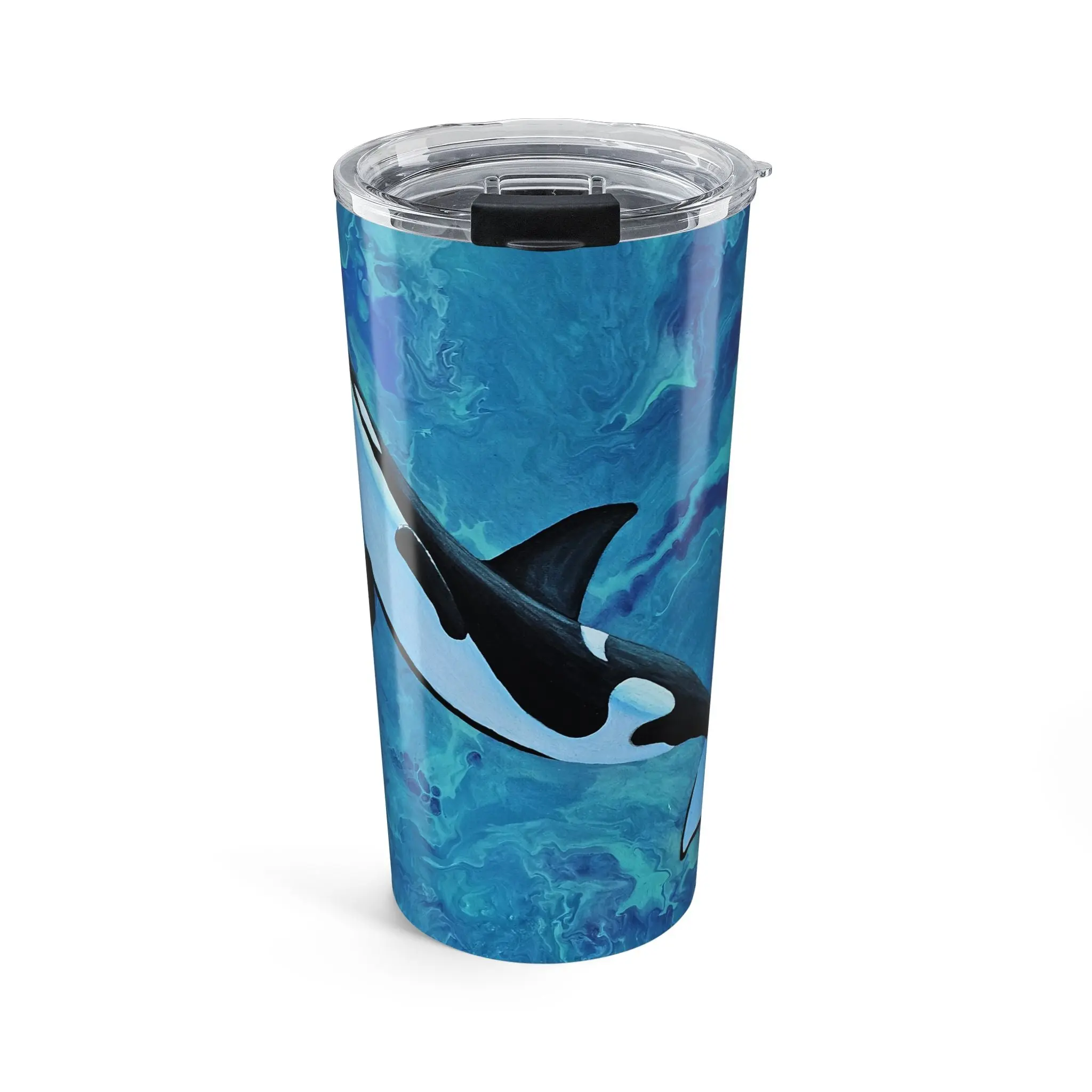 Orca Ocean 20oz (500-1,000 ml) Glossy Stainless Steel Tumbler - Double Wall Insulated, Leak-Proof, Portable Whale Water Bottle with Lid, Full Print Ocean Scene Wraparound Art Kitchenware Drinkware Vacuum Flask, Daily Use, Single Unit