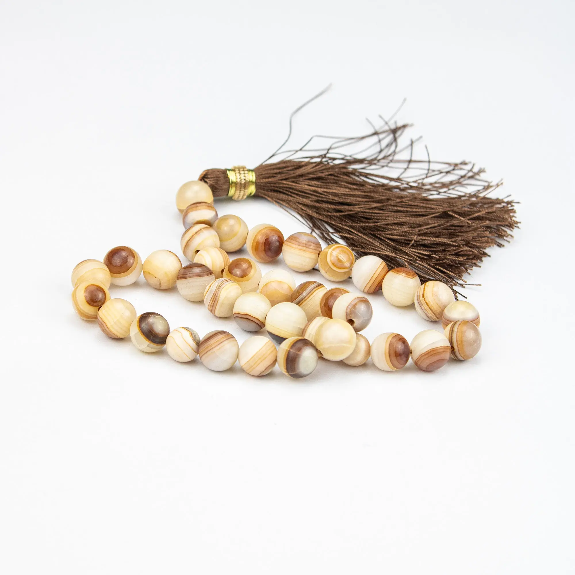 Banded Honey Onyx Tasbih 35 Beads – Natural Multi-Tone Prayer Beads – Handmade 12mm Misbaha