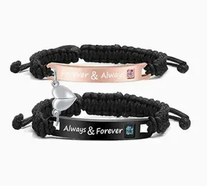 Fashionable braided couple bracelets, autumn couple supplies, girlfriend gifts, unisex magnetic heart and letter design chain bracelets, fashionable and versatile cool couple accessories, Valentine's Day gifts, Mother's Day gifts