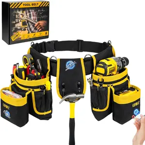 Tool Belt,Magnetic Tool Pouch,27-Pockets Heavy Duty Tool Belts for Men with 4 D-Rings,Detachable Tool Pouch Bag for Electrician,Carpenter,Construction,Utility Belt,Gifts for Men,Black,Yellow