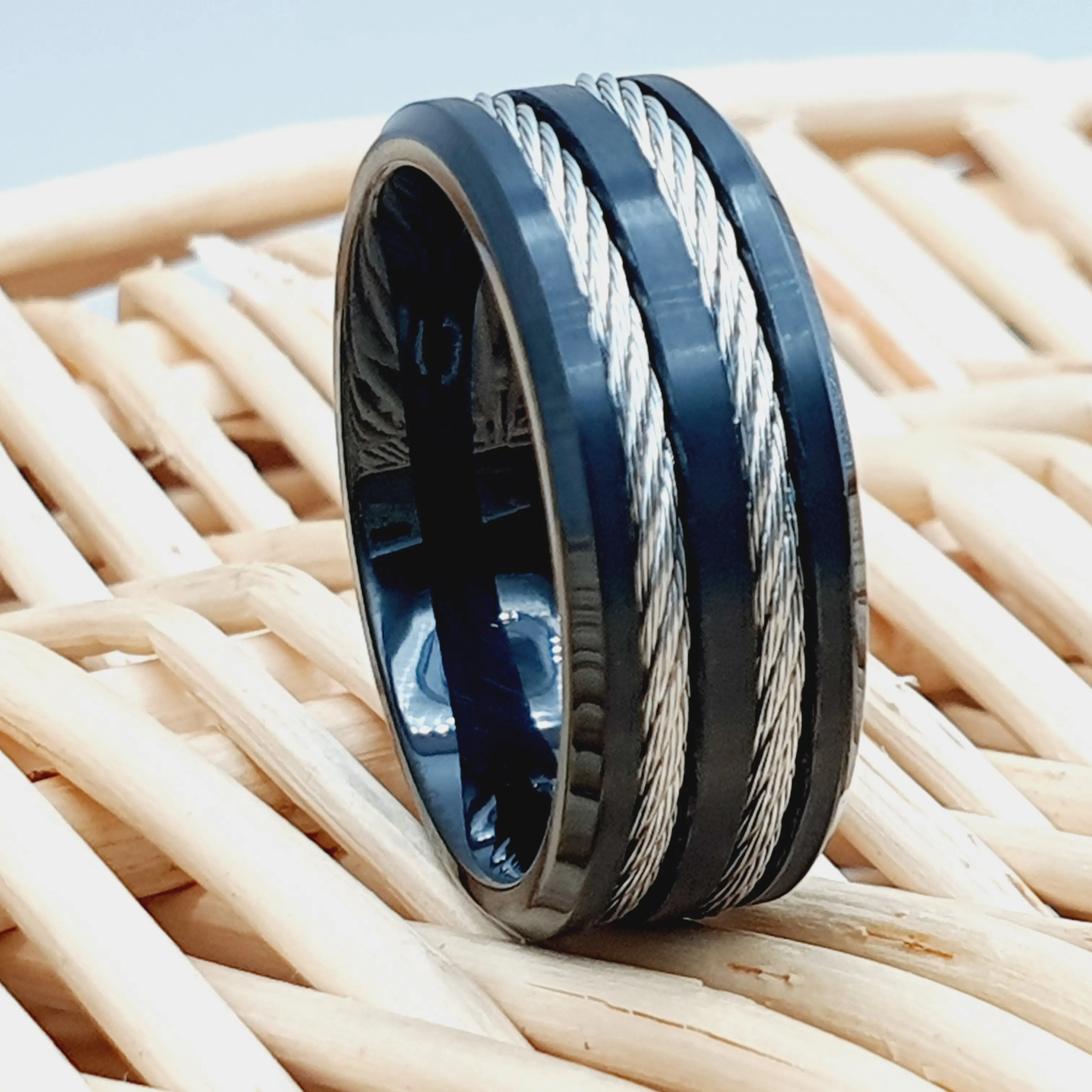 Custom  Black Titanium Wedding Ring for Men - Unique Band for Husband