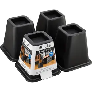 Bed Furniture Risers Heavy Duty, Stackable Bed Lifts for Sofa, Table, Couch, Chair or Desk, Set of 4, Black, 6 inch