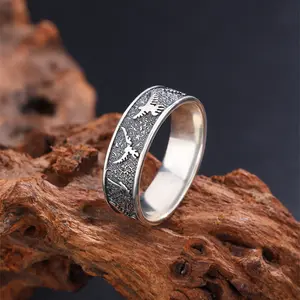 Mythical Thunderbird Power Ring - 925 Sterling Silver Unisex Vintage Jewelry Antique Vintage Style for Men & Women (Size US8-11）