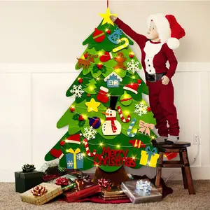 Felt Artificial Christmas Tree Set, 2025 Christmas Decorations with 32 Detachable Ornaments & LED Lights, DIY Wall Hanging Tree for Kids, Home, Holiday Party, Family Fun Gift